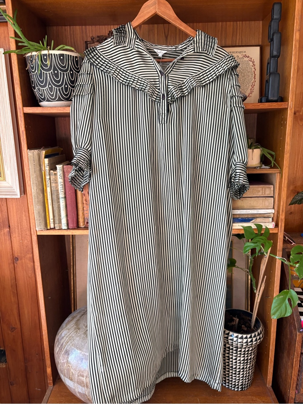Vintage Sheer Stripe Pleated Maxi Dress M Modern Prairie // Dark Academia